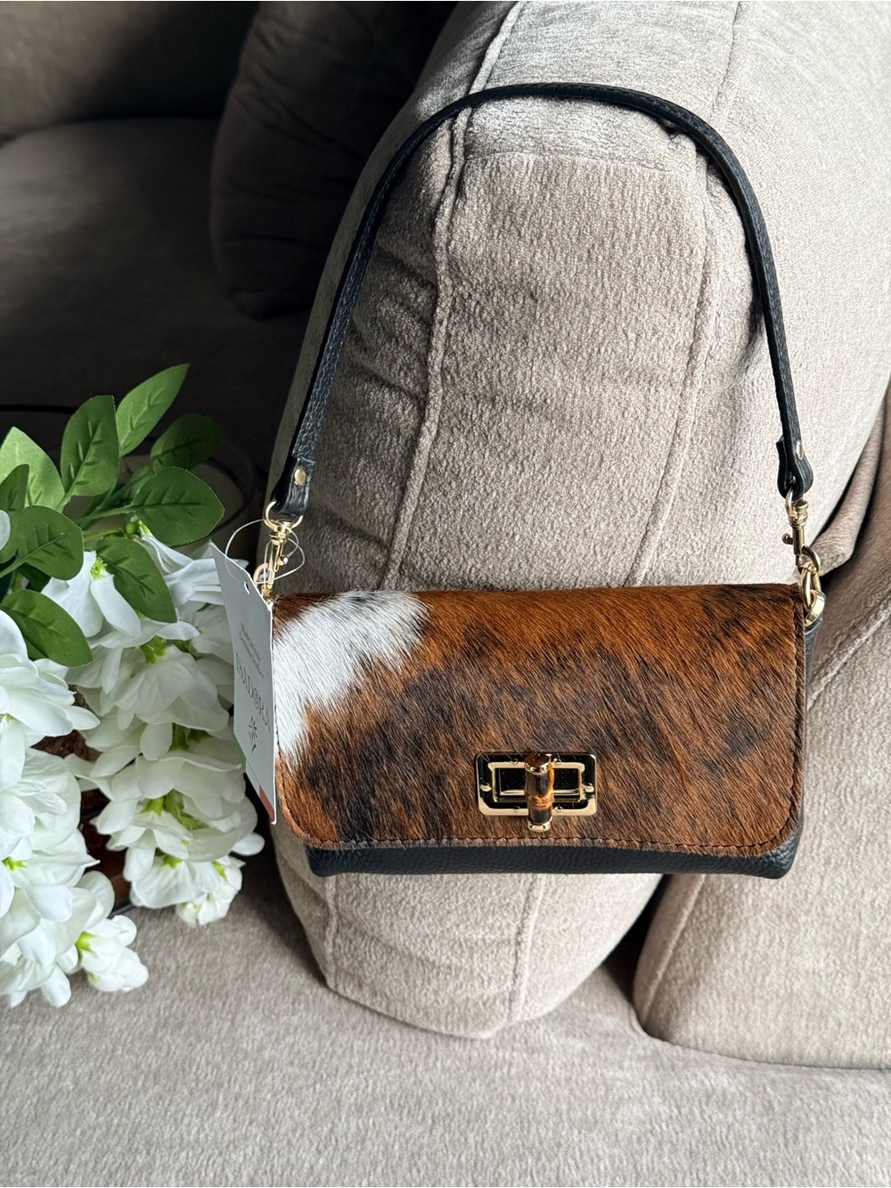 Isadora Brown Cowhide Leather Shoulder or Crossbody Bag with Gold Hardware NWT